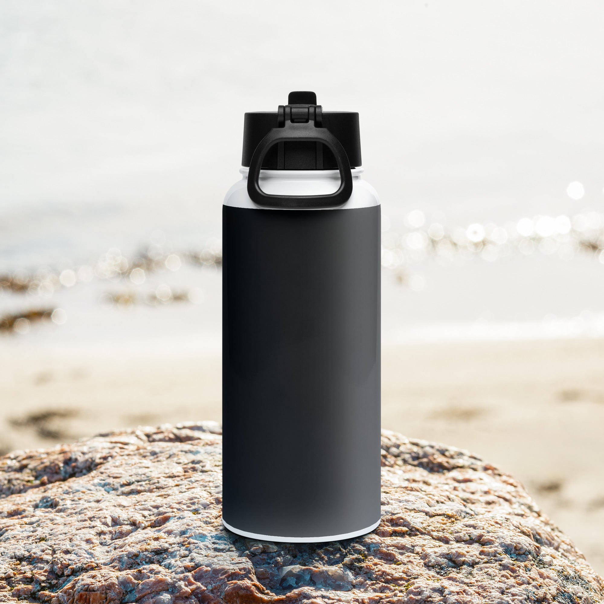 Black Coastline Stainless Steel Water Bottle With A Straw Lid