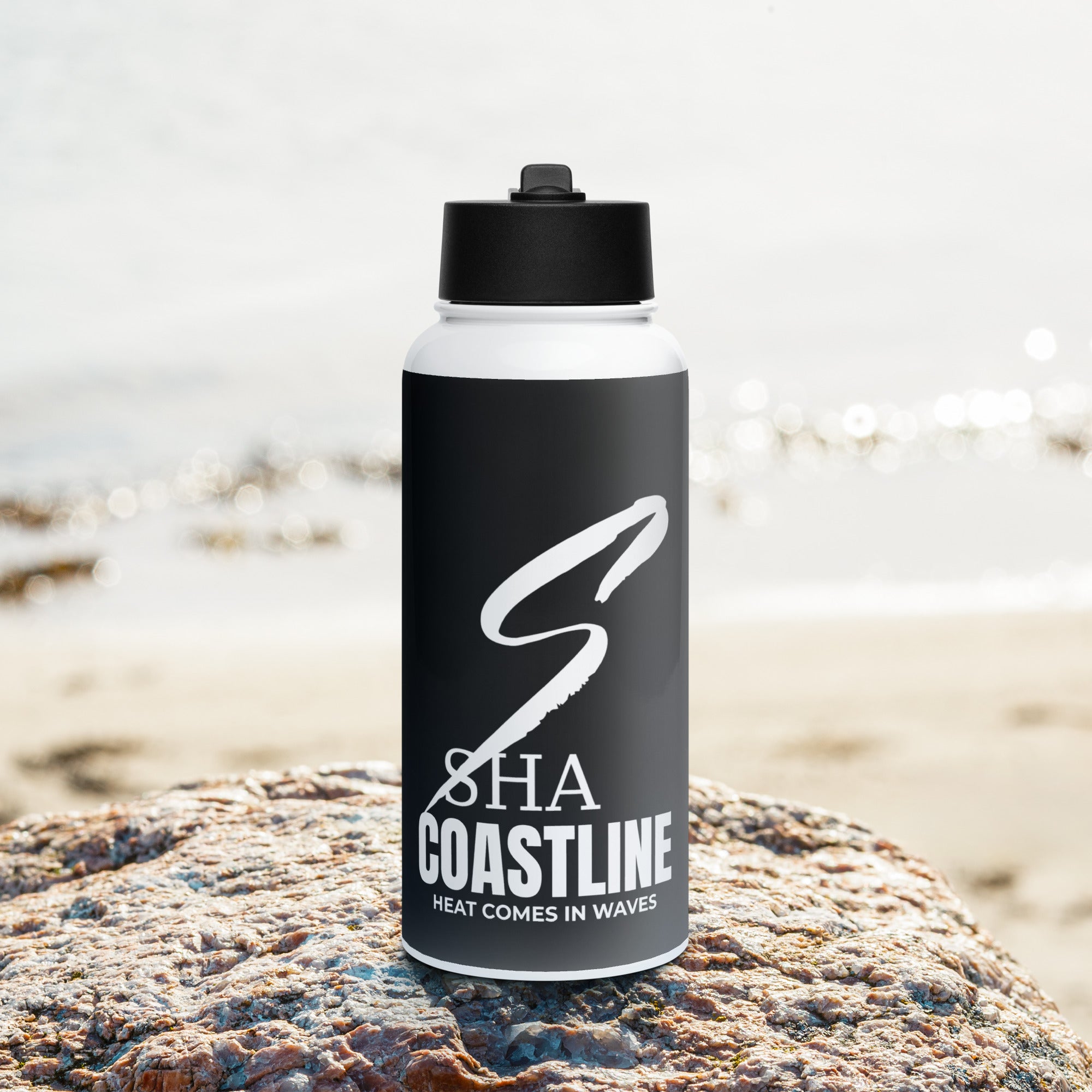 Black Coastline Stainless Steel Water Bottle With A Straw Lid
