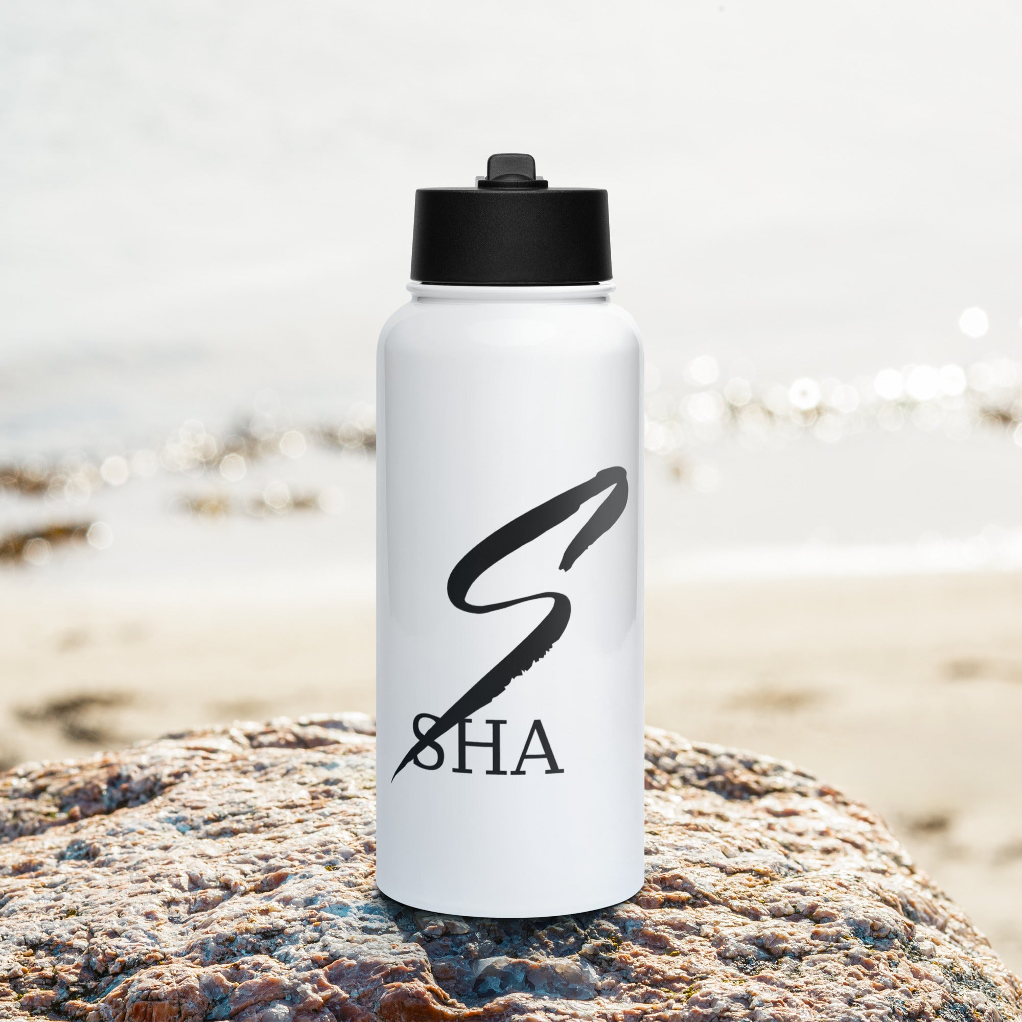 White W Stainless Steel Water Bottle With A Straw Lid