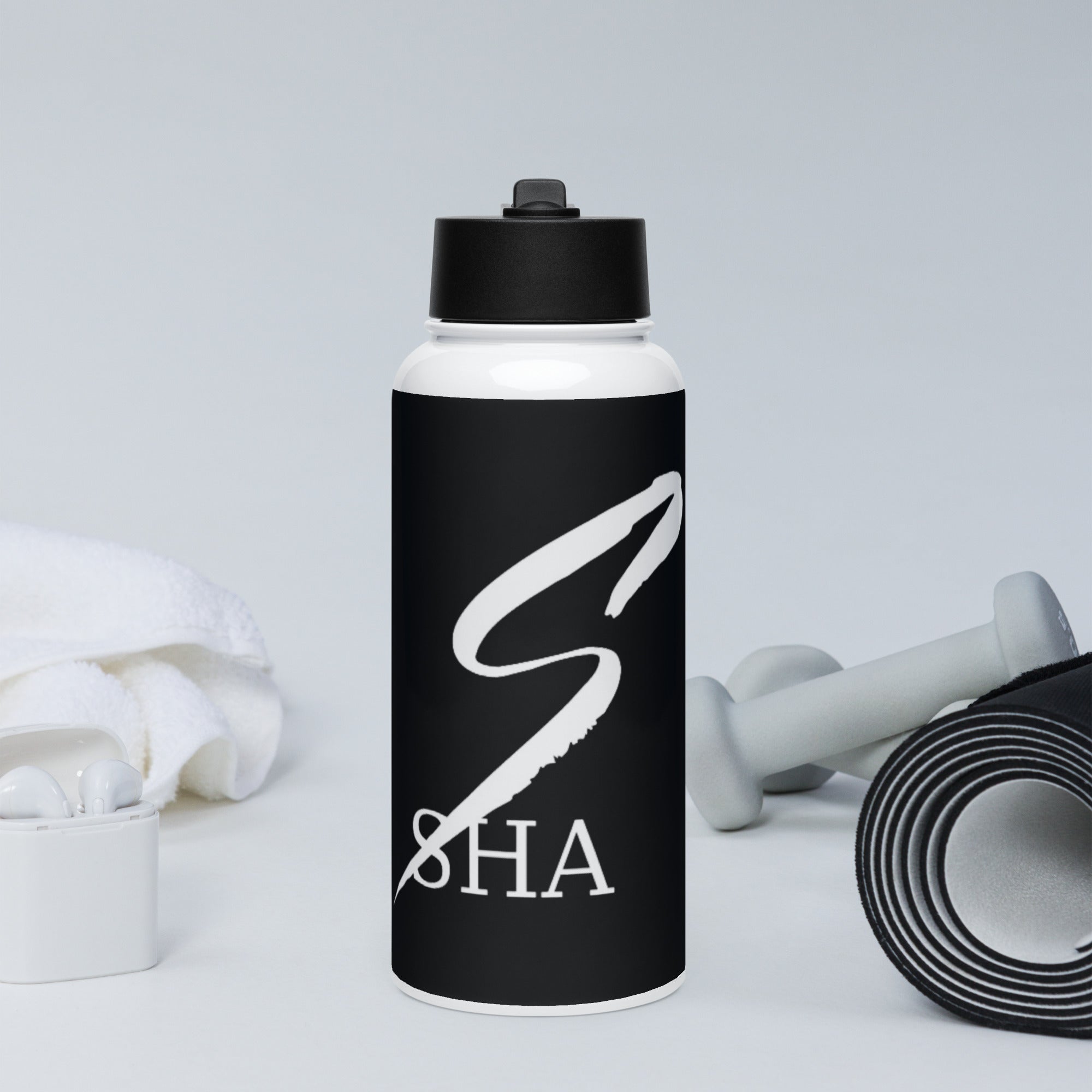 Black W Stainless Steel Water Bottle With A Straw Lid