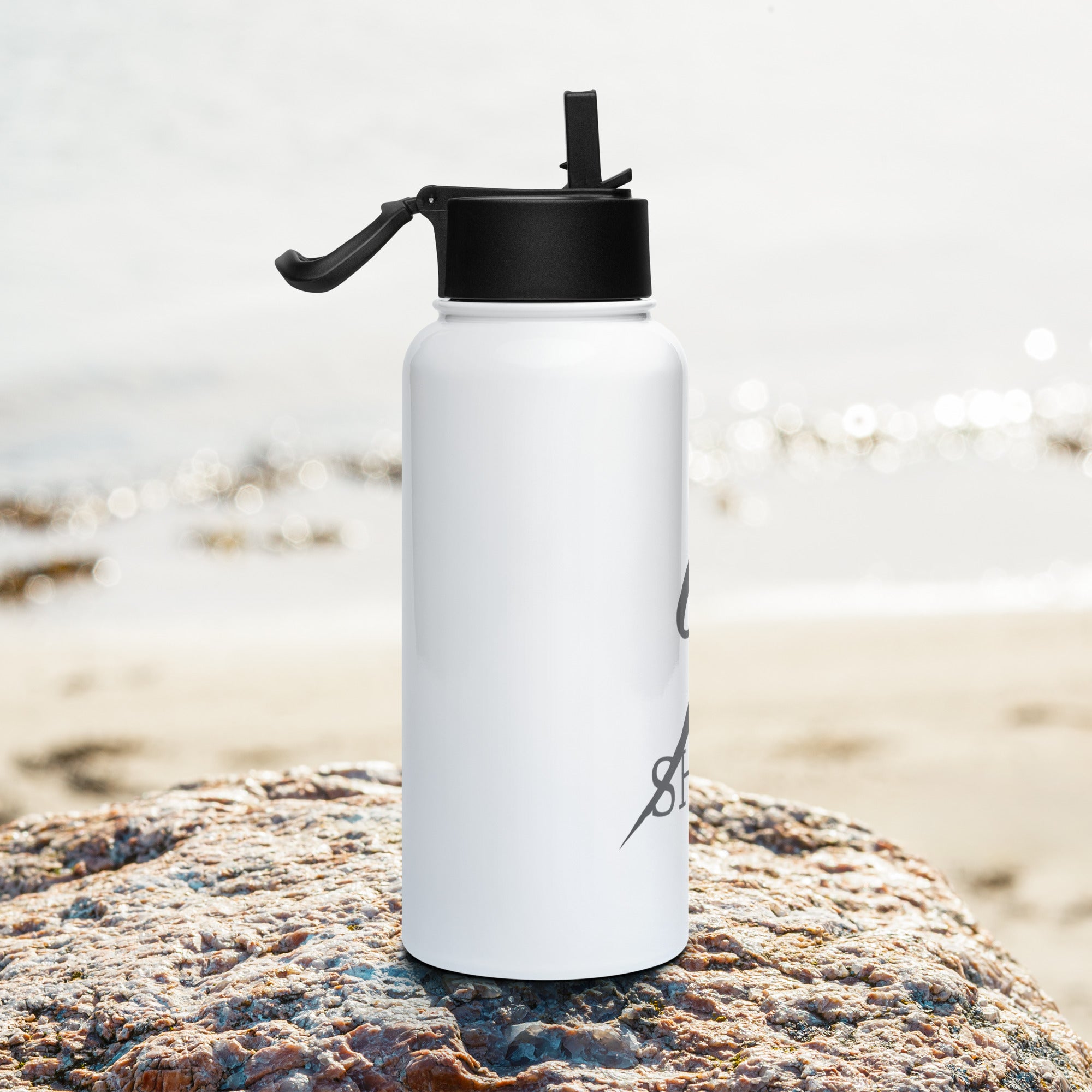 White W Stainless Steel Water Bottle With A Straw Lid