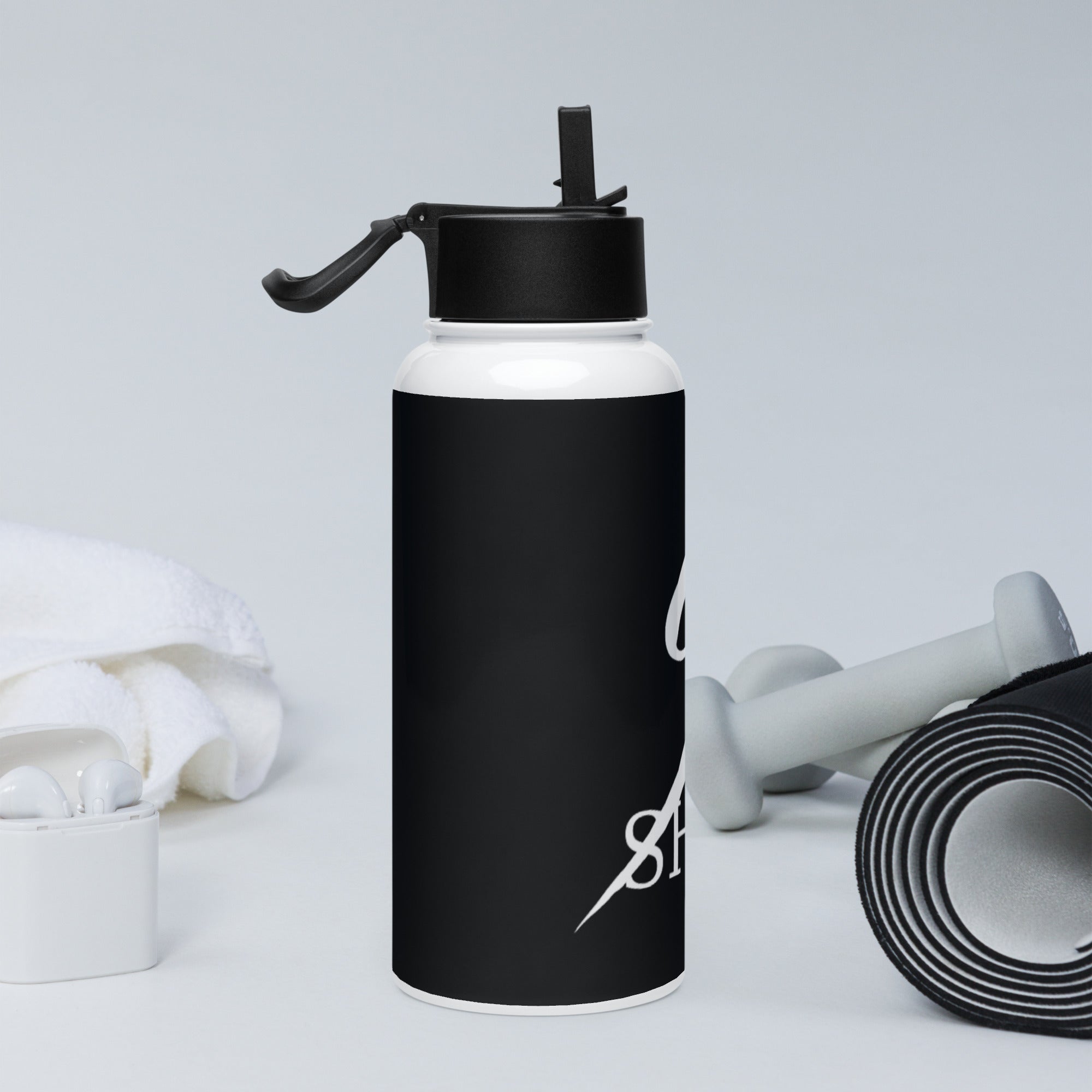 Black W Stainless Steel Water Bottle With A Straw Lid